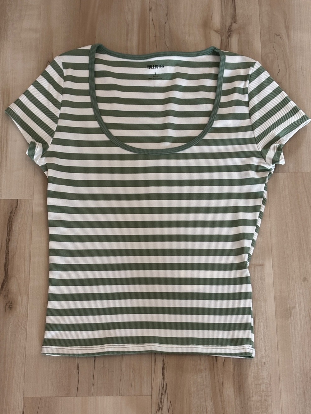 Hollister Olive Green & White Striped Scoop Neck Tee
